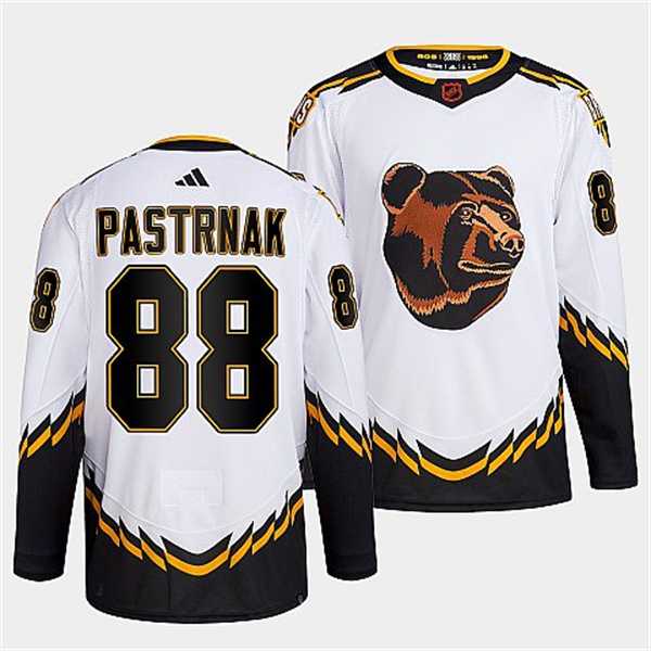 Men's Boston Bruins #88 David Pastrnak 2022 White Reverse Retro Stitched Jersey Dzhi